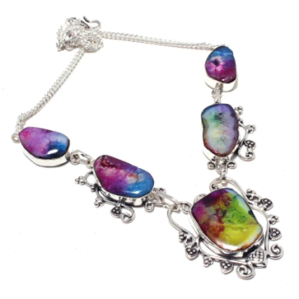 

Rainbow Solar Quarts Necklace Silver Overlay over Copper, 47.8 cm , N4261