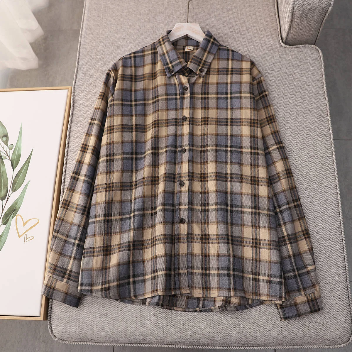 

2021 New Autumn Vintage 100% Cotton Loose Plaid Shirts Women Blouses Casual Quality Long Sleeve Striped Patchwork Female Clothes