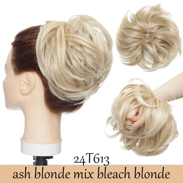 HAIRRO 80g Straight Donut Chignon Hairpieces Synthetic Ombre Elastic Updo Chignon Fluffy Messy Scrunchies Hair Bun For Women 24T613-80g