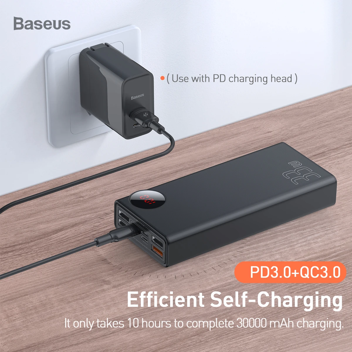 Baseus 30000mAh Power Bank USB Type C PD Fast Quick Charge 3.0 Powerbank For Xiaomi 30000 mAh Porta