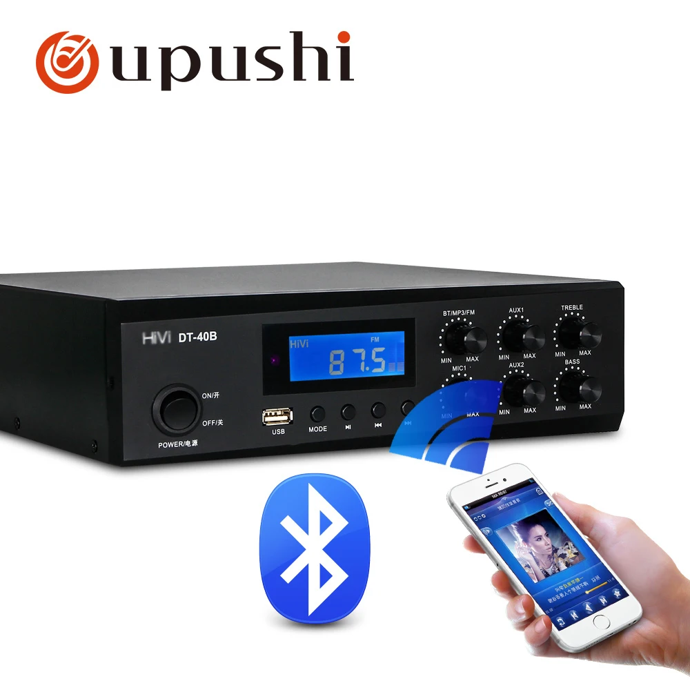 Bluetooth мини-усилитель 40 Вт 80 Вт домашний аудио усилитель Hivi PA система 110 в усилитель мощности с USB FM и пультом дистанционного управления