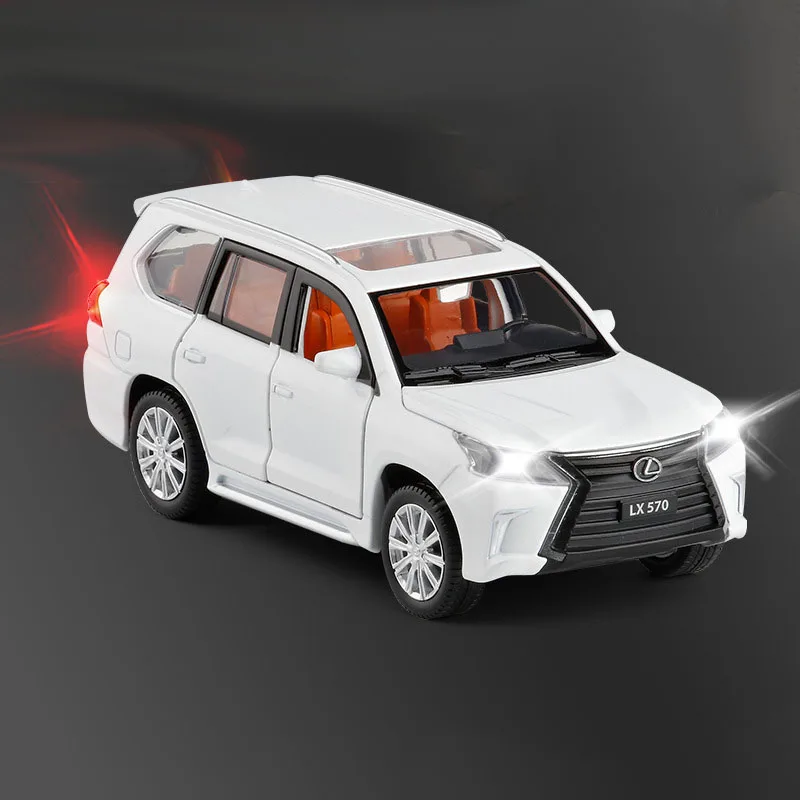 Белый 1/32 LX570 модель автомобиля из сплава, литая под давлением металлическая игрушка, автомобильный звуковой светильник, 6 открывающихся дверей, игрушки для детей, подарок - Цвет: Белый