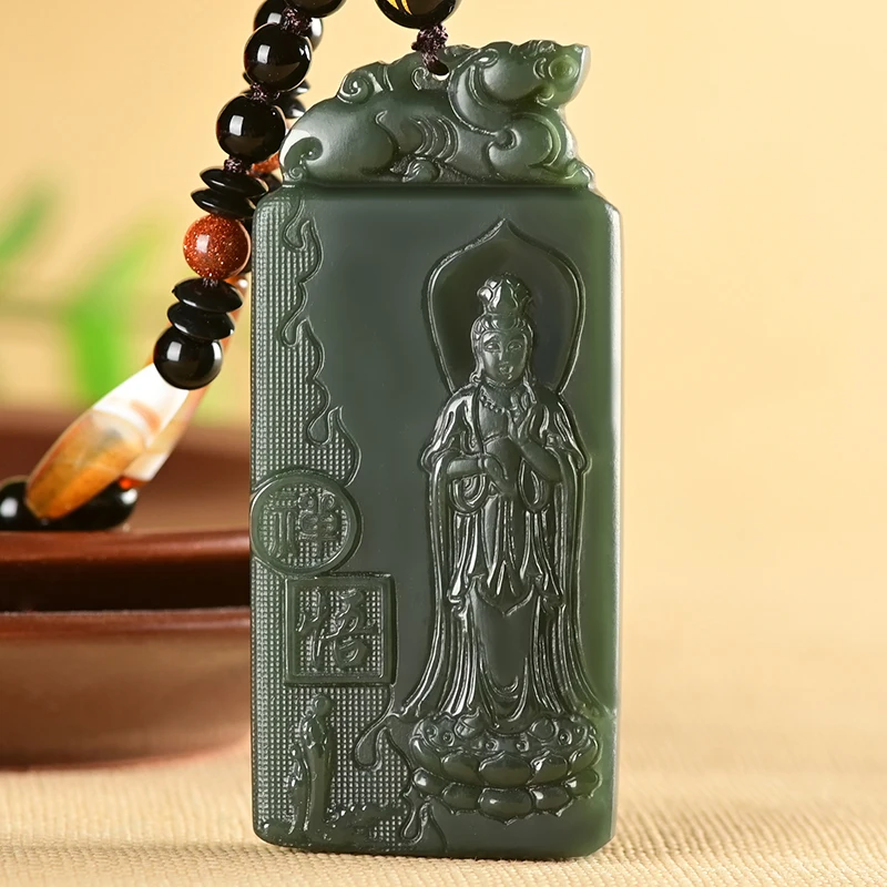 100% natural authentic hetian jade sapphire pendant jade gift guanyin jade pendant necklace brand men women real jade jewelry 3