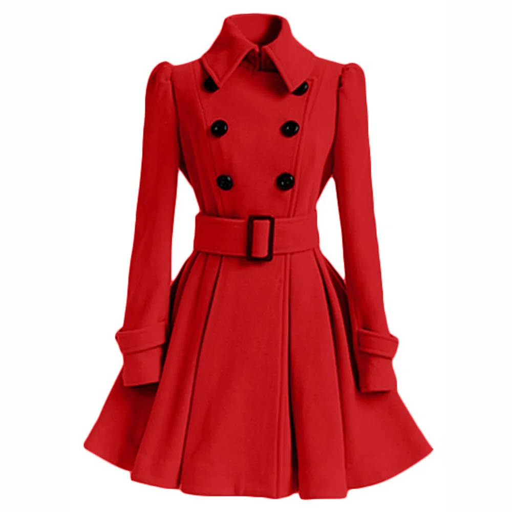 Joineles осенне-зимнее женское шерстяное пальто Модные Винтажные тонкие двубортные куртки женская элегантная длинная теплая куртка casaco Feminino - Цвет: Red