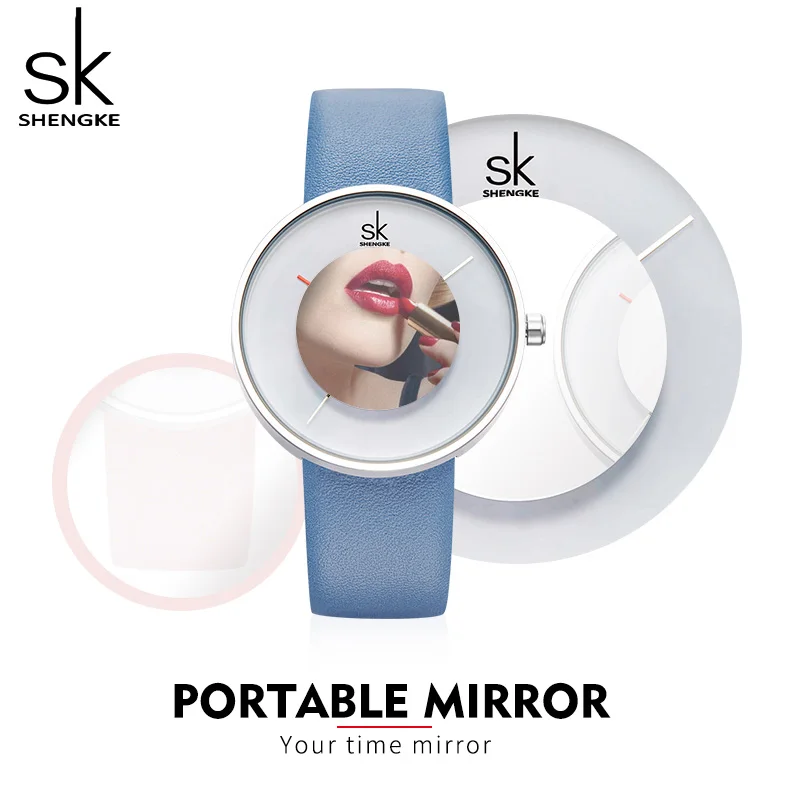 Shengke брендовые модные женские часы леди креативный 2019 SK зеркальный стеклянный кожаный ремешок водонепроницаемые кварцевые часы