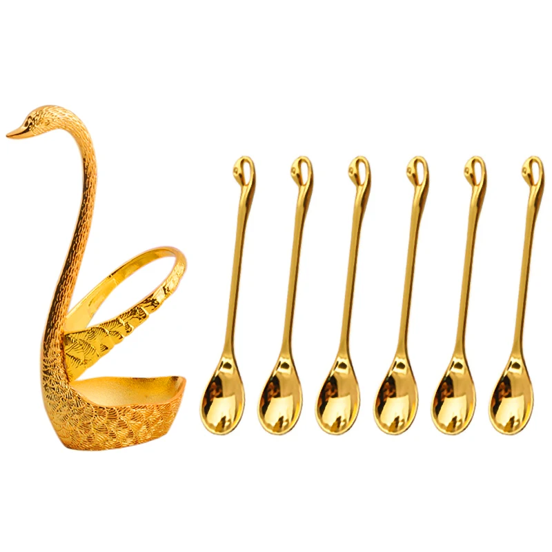 

Swan Base Holder Fruit Forks Set Stainless Steel Salad Dessert Forks Spoon Coffee Cake Tools Tableware-