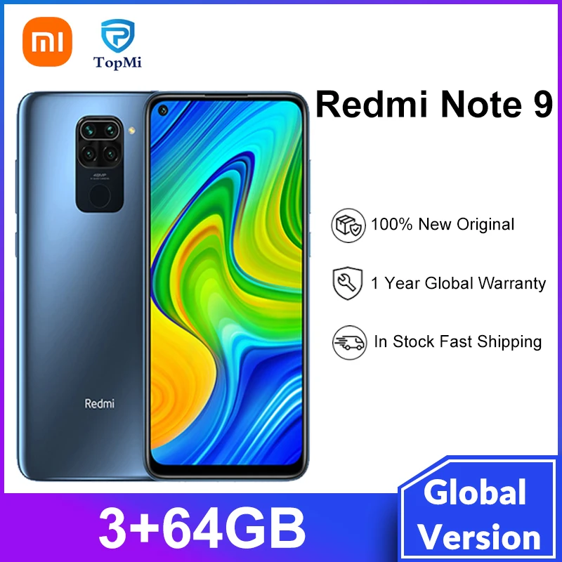 Global Version Xiaomi Redmi Note 9 Smartphone 4GB RAM 128GB ROM 3GB 64GB MTK Helio G85 Octa core 18W 5020 mAh Battery 6.53" 48MP |