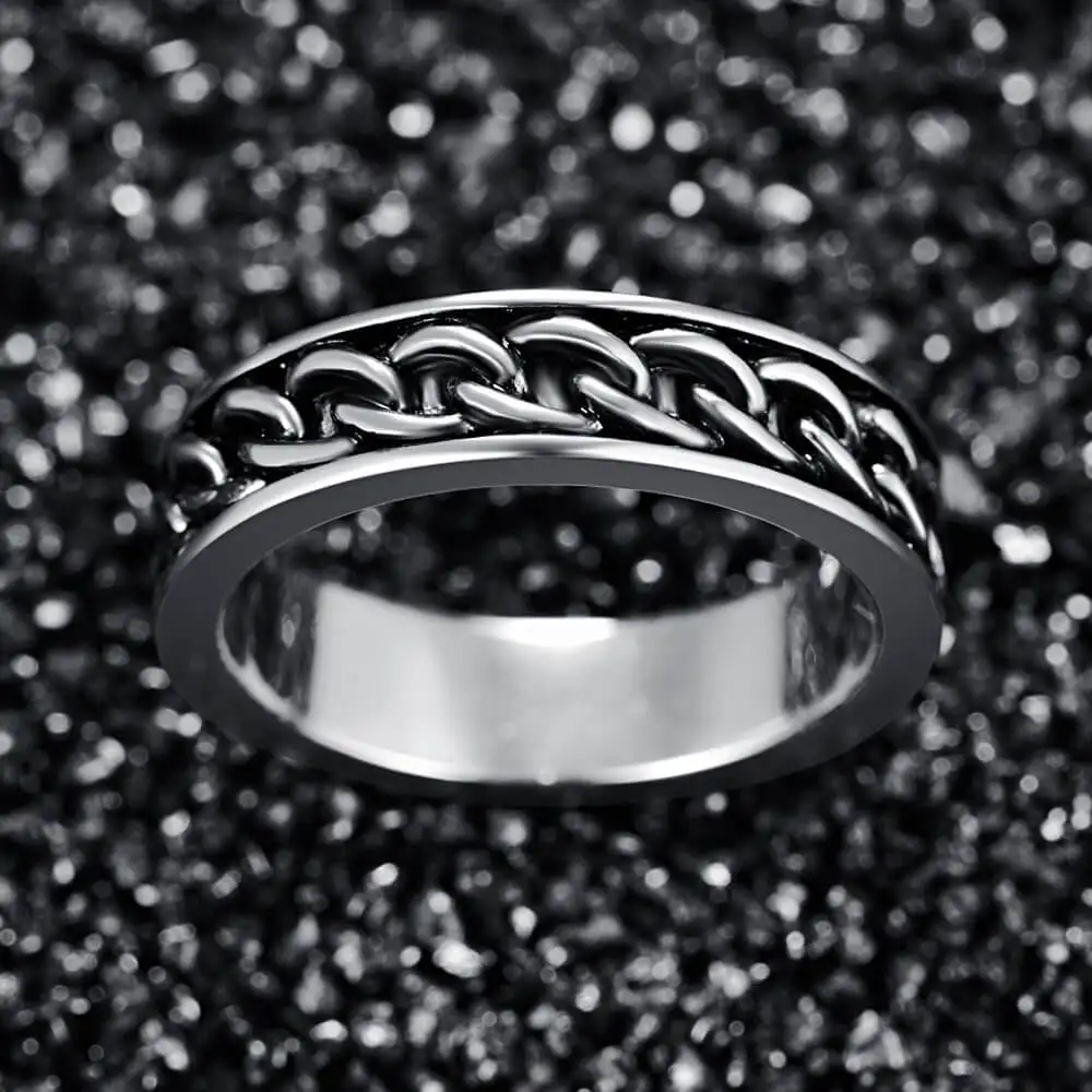 BONLAVIE серебро 925 пробы мужские черные и серебряные обручальные кольца цепочка 6 мм кольца модные ювелирные изделия