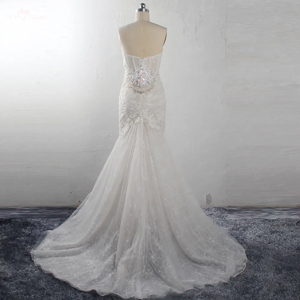 RSW1528 Sirena Abito Da Sposa сексуальный Del Merletto di Appliques Vedere Attraverso Милая Передняя раскол пляж Abiti Da Sposa