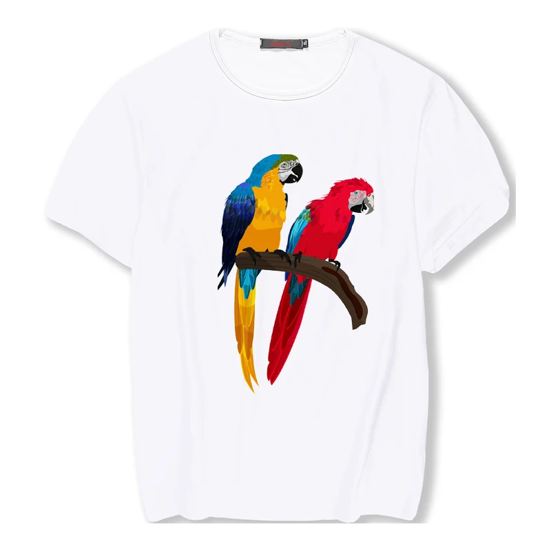 

Women DIY pattern printed T-shirts wholesale 2019 Cotton White Tshirt Birds Print Short Sleeve Tops & Tees