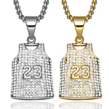 

Iced Out Basketball Jersey Necklace Pendant Gold Stainless Steel Number 23 Necklace Men Sports Rock Hip Hop Jewelry