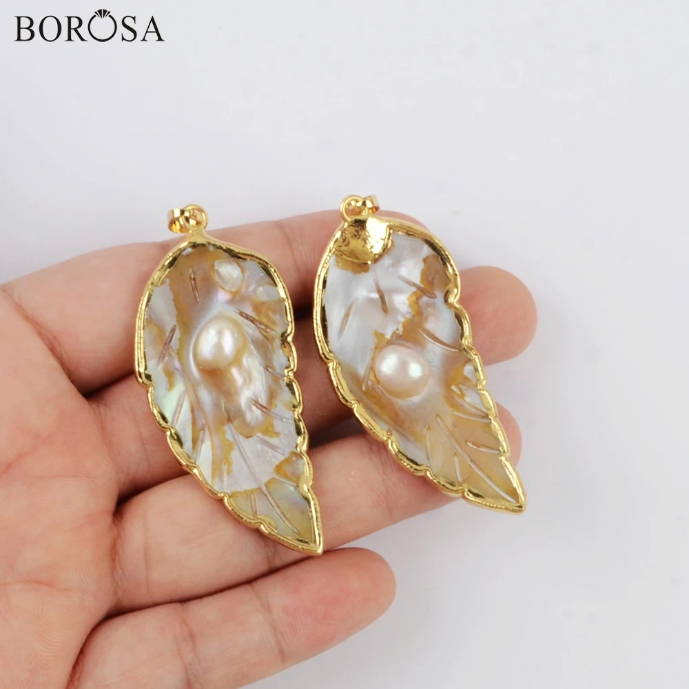 BOROSA дизайн 5/10 шт. позолота вырезанный лист из натурального жемчуга в виде ракушки кулон с морскими ракушками и матери, имитация жемчуга, для плетения браслетов Цепочки и ожерелья ювелирных изделий G1908
