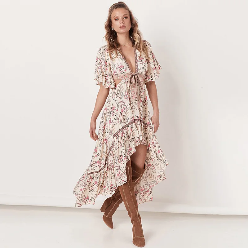 

Fashion Vintage Dress Sexy Long Dress Women Vestidos Printed Boho Dresses Elegant Dresses Women Party Dress Slim Summer Dresses