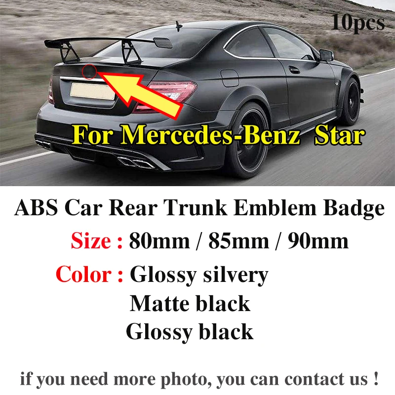Автомобильный Стайлинг 10 шт. для Mercedes Benz ABS Star style 80 мм 85 мм 90 мм Авто Наклейка на багажник значок глянцевый черный/серебристый/матовый черный