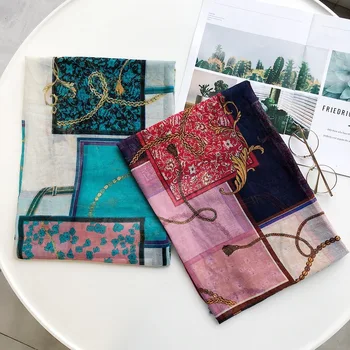 

Spring summer scarves cotton and linen hand scarf women's color matching lace Korean version Joker long travel shawl beach towel