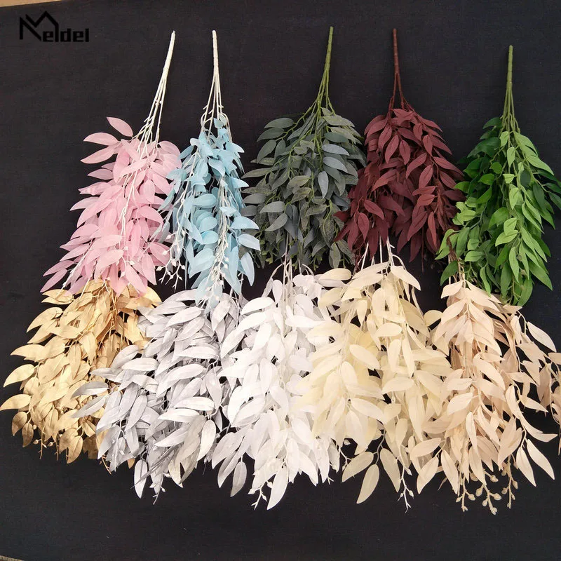 Meldel Wedding Bouquet Decoration Artificial White Flower Plant Silk Flower Home Vase Decor Willow Leaf Green Grass Fake Flowers