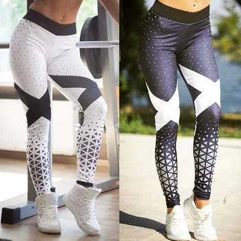 

2020 new women's digital geometric printing yo-ga sports hips fitness leggings female stretch high waist tig-ht legging pants