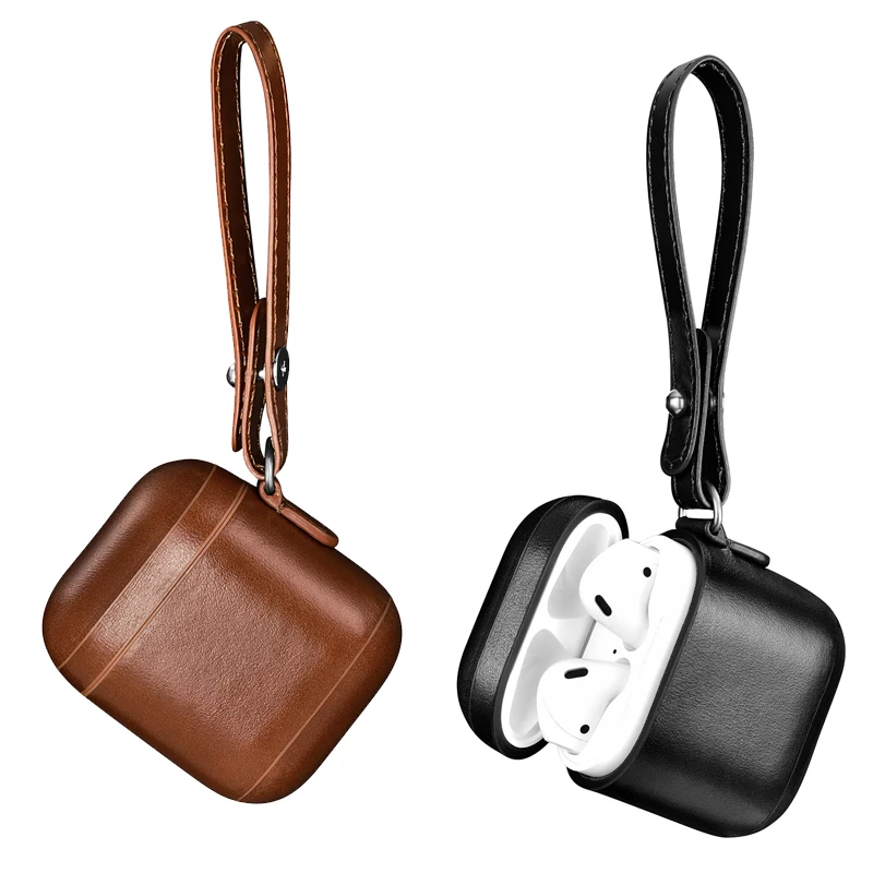 Cowhide Genuine Leather Headphone Case Strap Portable Buckle Bag Cover for Apple Airpods iPhone Bluetooth Earphone Case Boxes