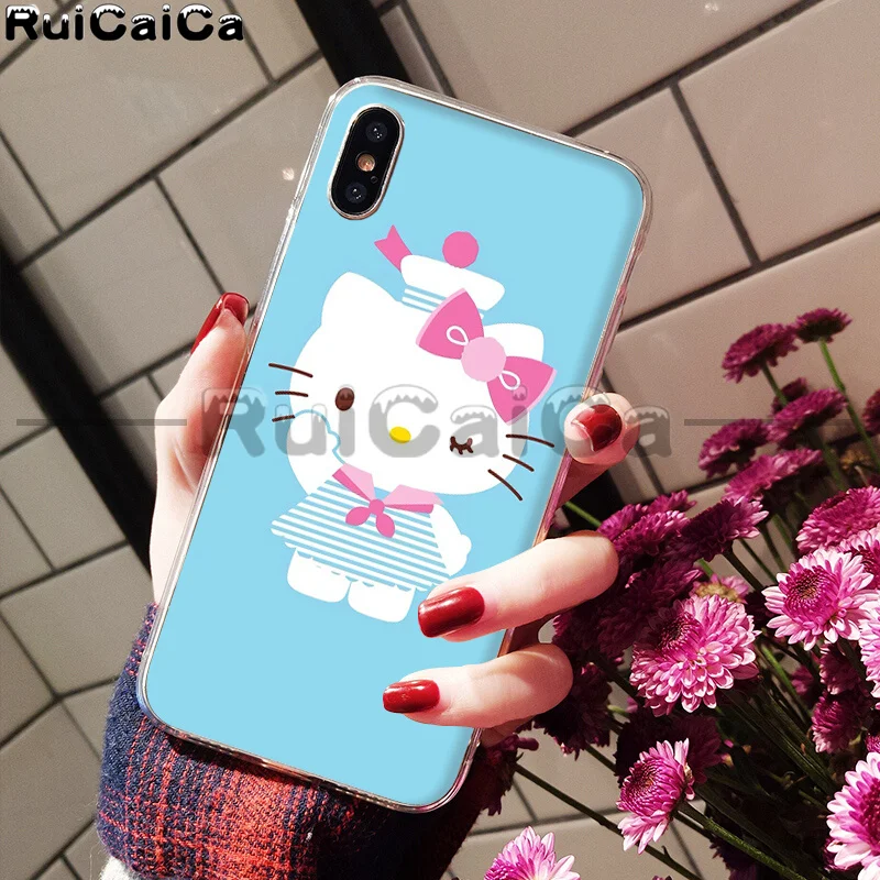 RuiCaiCa прекрасный розовый чехол hello kitty Coque Shell для телефона iPhone 5 5Sx 6 7 7plus 8 8Plus X XS MAX XR