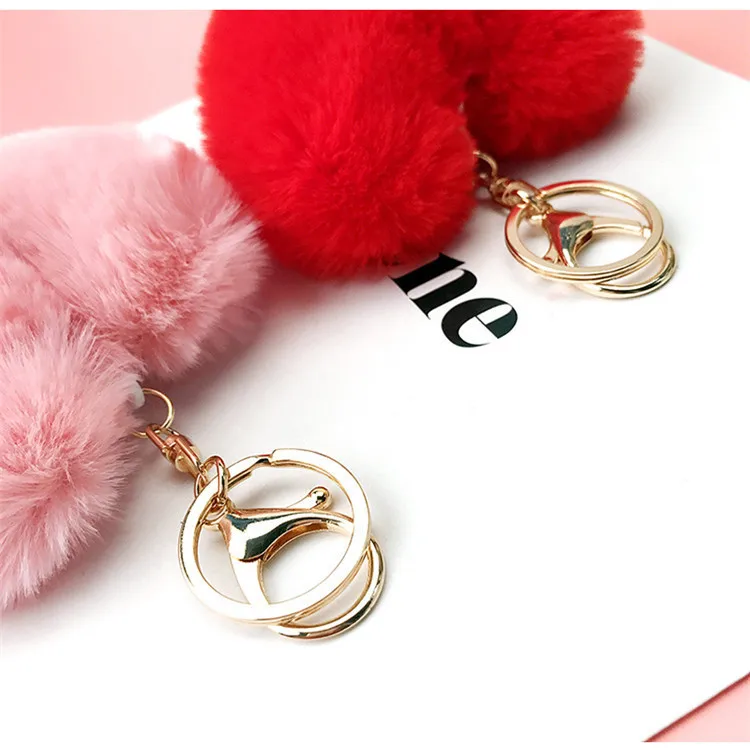 Love imitation rex rabbit fur plush ornaments diy mobile phone shell key chain pendant accessories love hair ball keychains