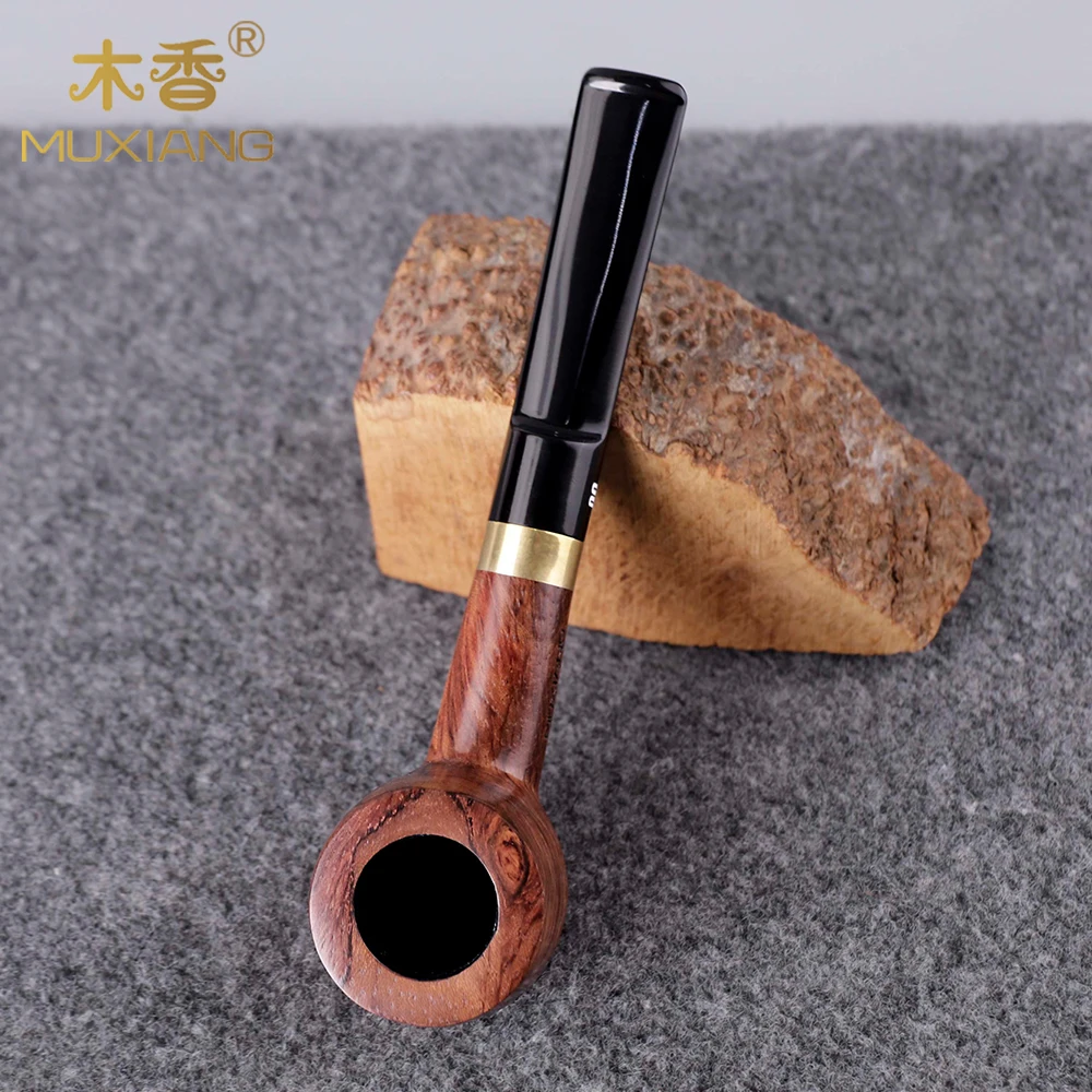 MUXIANG Rose Wood Tobacco Pipe 9mm Filters Metal Ring Decor Straight Stem Smoking Pipes with 10 Cleaning Tools for Free ad0002-1
