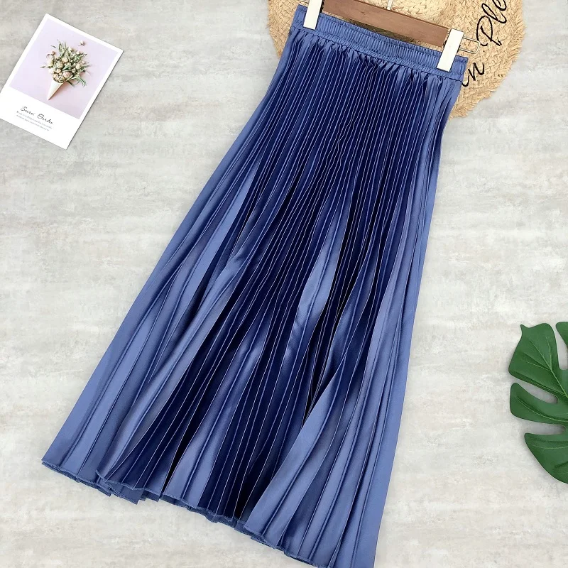 Женская плиссированная юбка с высокой талией зеленая однотонная длинная