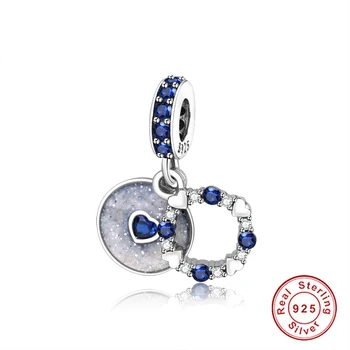 

100% 925 Sterling Silver Charm Fit Original Pandora Bracelet Blue Clear Zircon White Phosphor Enamel Dangle Bead Women Jewelry