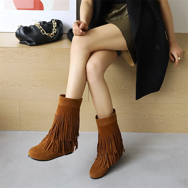 YQBTDL Botines sin cordones con flecos para mujer, Botines de tacón plano Hobo, estilo Punk, color gris, marrón y negro, 2022|Botas hasta el tobillo| -