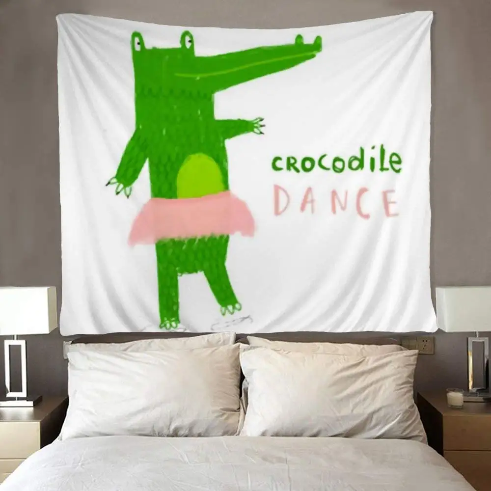 Cute Cartoon Green Crocodile Wear Pink Skirt Tapestries Custom