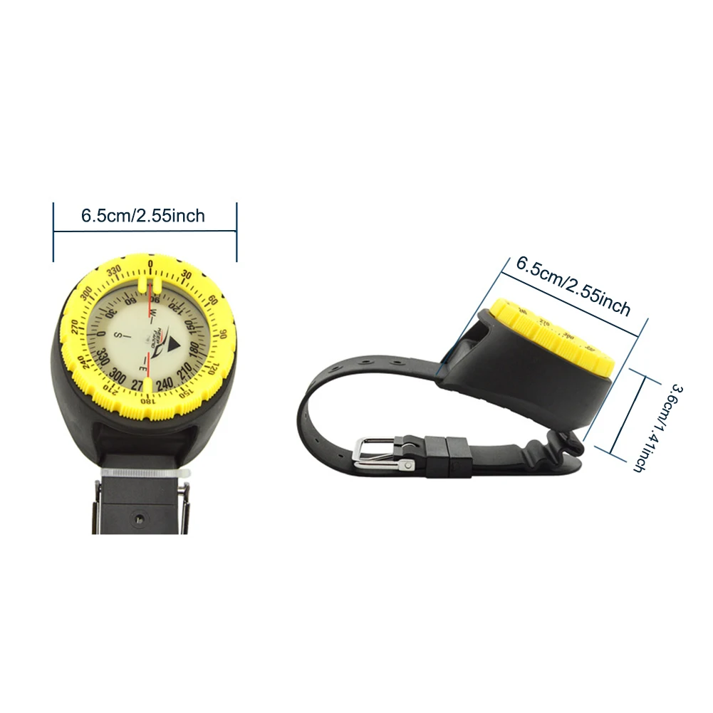 50m Underwater Wrist Compass Balanced Dive Compass Waterproof Luminous Dial Detachable Strap for Scuba Diving Kayaking Outdoor
