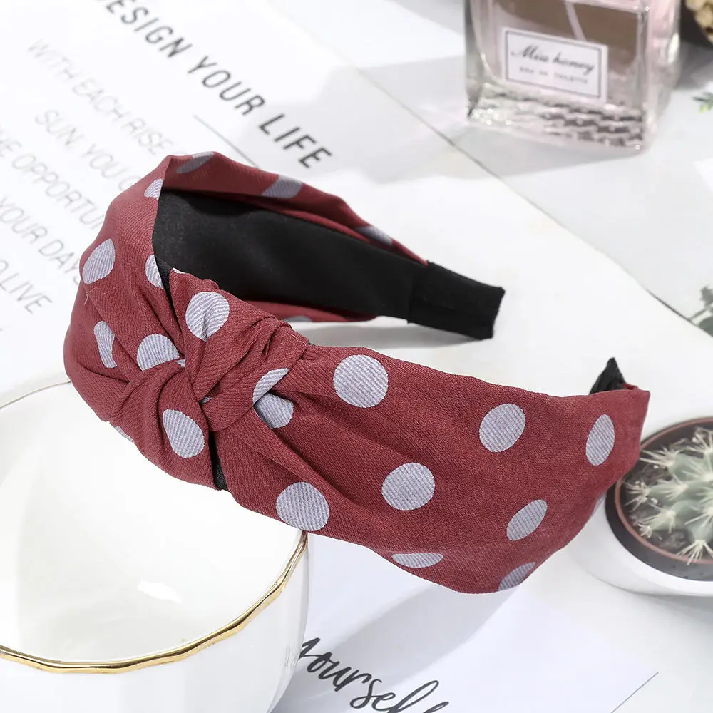 A AWAYTR Dots Print Headband for Women Hair Accessories Cotton Hair Hoop Wide Head Band Knotted Center Adults Headdress Hairband - Цвет: A
