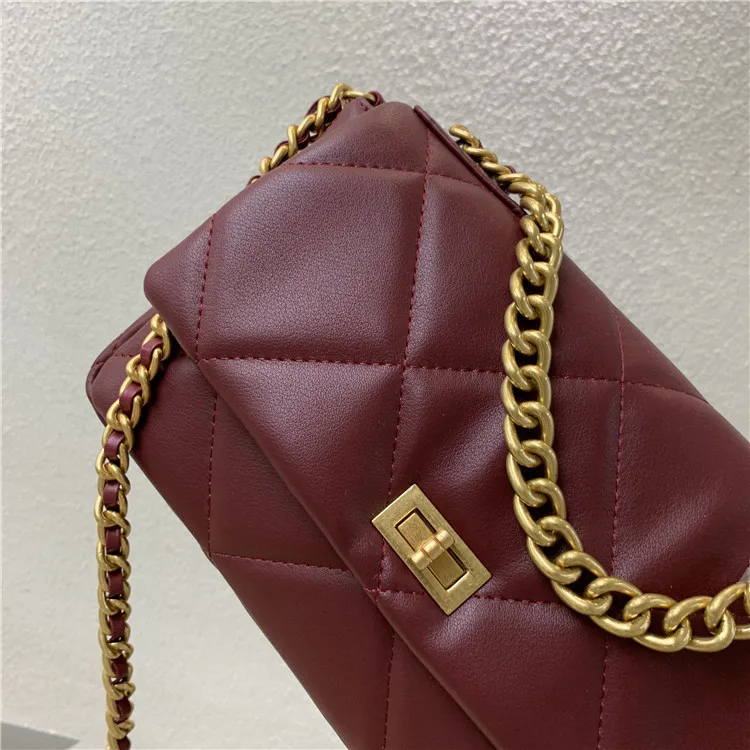Женская сумка из натуральной кожи с ромбовидной решеткой и цепочкой, Женская Роскошная брендовая дизайнерская сумка на плечо, сумка-мессенджер, черная, красная, маленькая