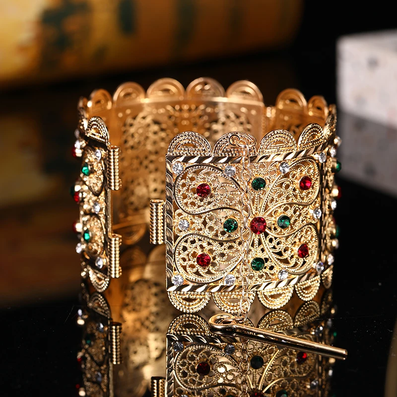 Fashion Moroccan Style Caftan Wedding Rhinestone Wide Bracelet Retro Arab Women's Bracelet