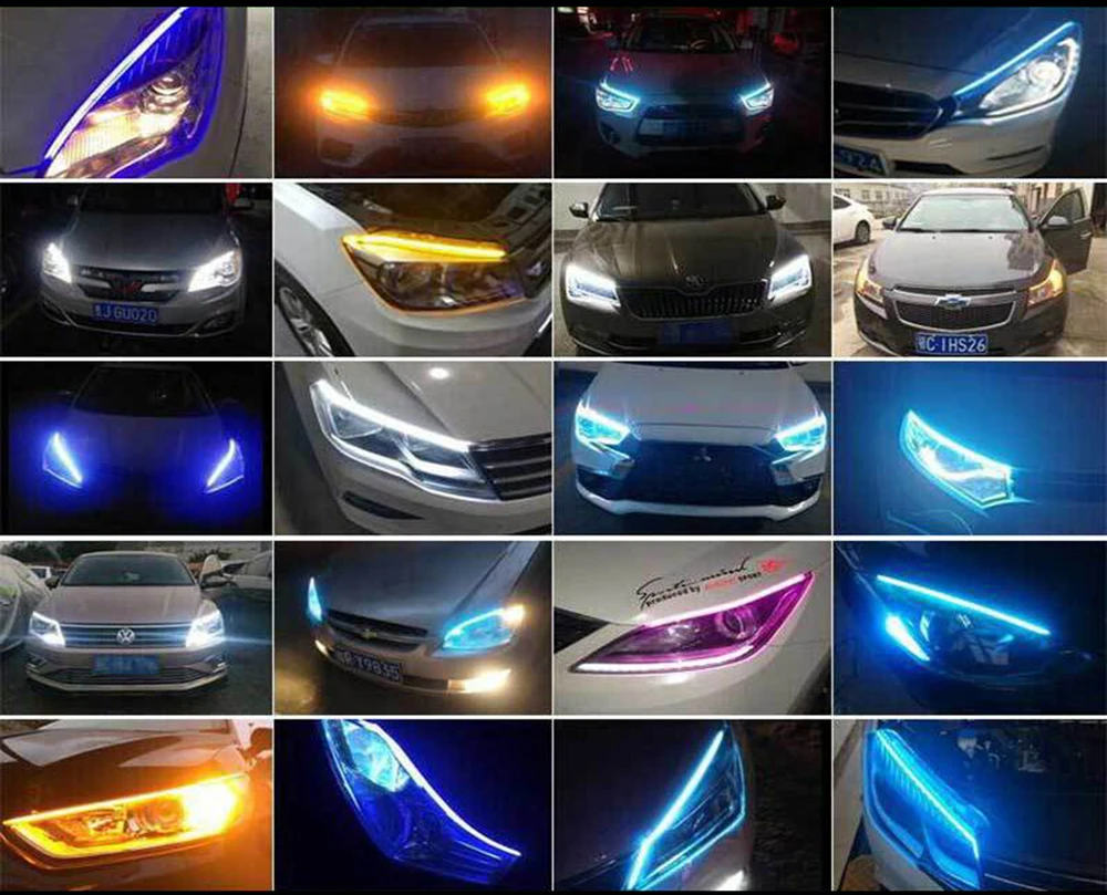 1 пара ультратонких автомобилей DRL светодиодный дневные ходовые огни белый указатель поворота желтый направляющая полоса для сборки фар Прямая поставка