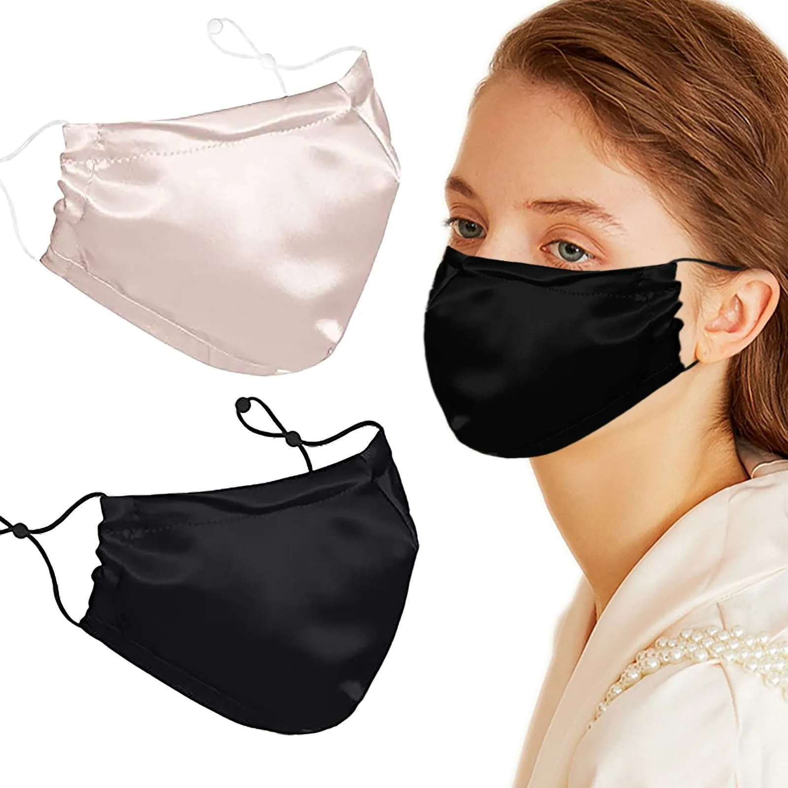 2pc 3d Silk Face Mask With Sponge Nose Wire, 100 Mulberrys Silk Masks For Women Men With