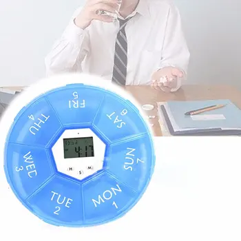 

Weekly Digital Timer Round 7 Days LED Pill Box Case Alarm Clock Reminder Medicine