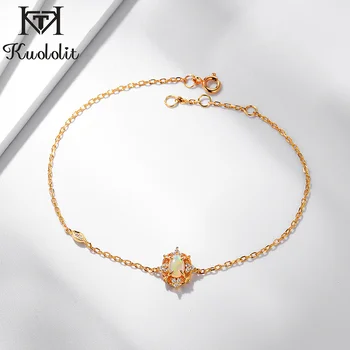 

Kuololit 100% Natural Opal Gemstone Bracelets For Women 925 Sterling Silver Jewelry Chain Bracelet for Wedding 585 Fine Jewelry
