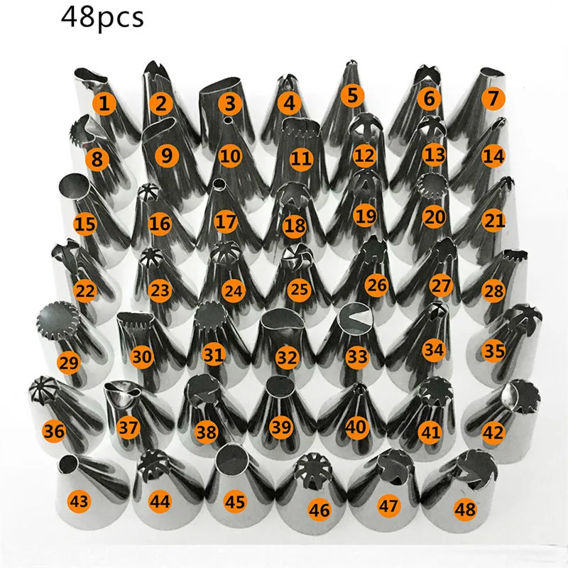 48Pcs/Set Silicone Pastry Bag Tips Kitchen DIY Icing Piping Cream Reusable 48 Nozzle Set Cake Decorating Tools Cake Accessories cake decorating tip set cake icing nozzles baking nozzle set cake decorating nozzle set
