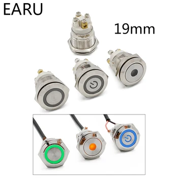 

19mm 22mm Reset Momentary Metal Push Button Switch LED Light 12V 24V 110V 220V 4 Screw Foot Waterproof Car Power Button Switch