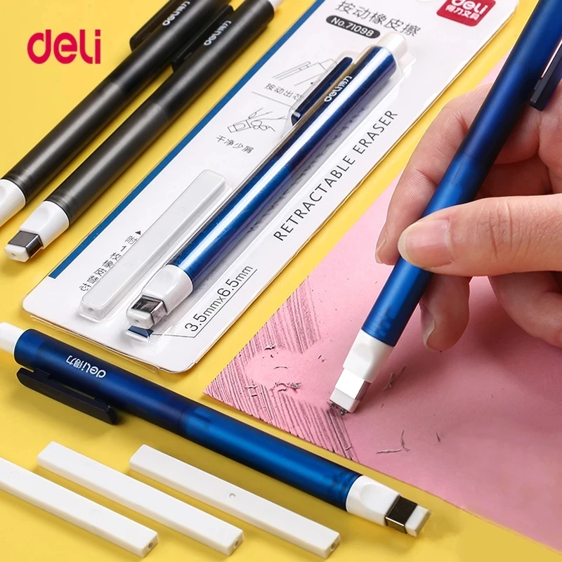 Pencil Rubber Retractable Press Eraser School Stationery Deli Erasers