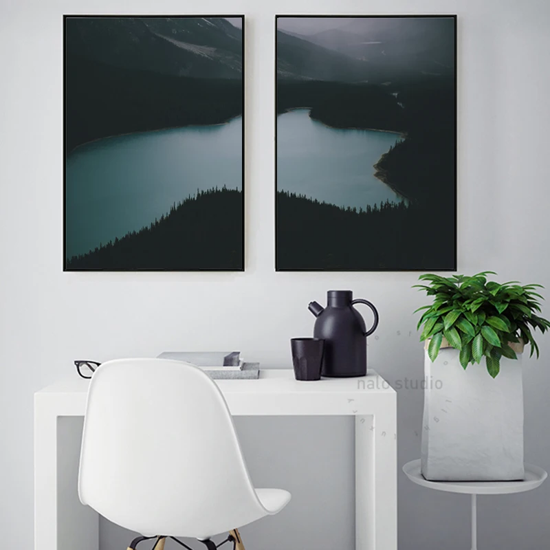 Landscape Canvas Posters and Prints Nordic Mountain Lake Painting Nature Scenery Wall Art Pictures for Living Room Decoration | Дом и сад