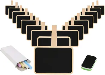 

METABLE 10 SET Mini Blackboard SET OF 16 Rectangle Chalkboard with Wooden Clip Tag Signs for Wedding Party Decor Note Taking