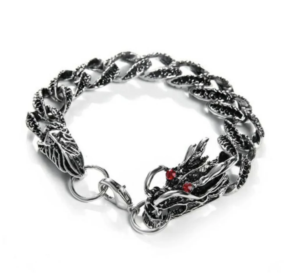 Очаровательный Модный серебряный браслет с двойным драконом Тибета|Браслеты| |