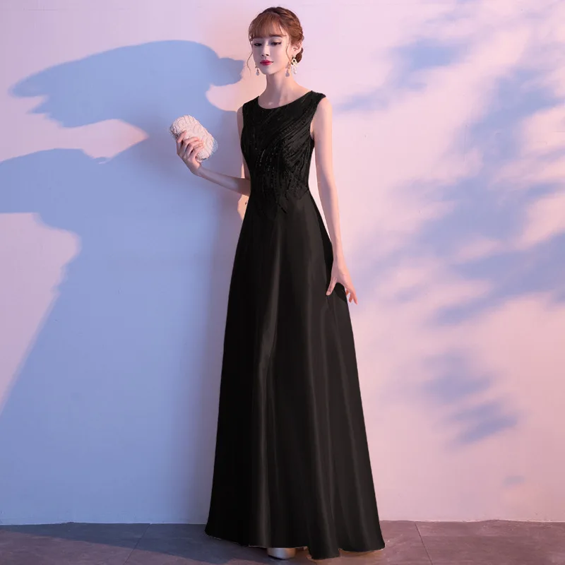 Black Sleeveless Это Yiiya вечернее платье с золотыми блестками, блестящие вечерние платья для женщин, вечерние платья с круглым вырезом и рукавом до локтя K164 - Цвет: Black Sleeveless