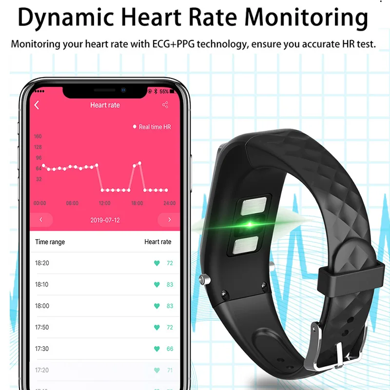 Bluetooth гарнитура наушники ECG умный Браслет Водонепроницаемый пульсометр браслет кровяное давление smartwatch спортивные мужские pk kr04