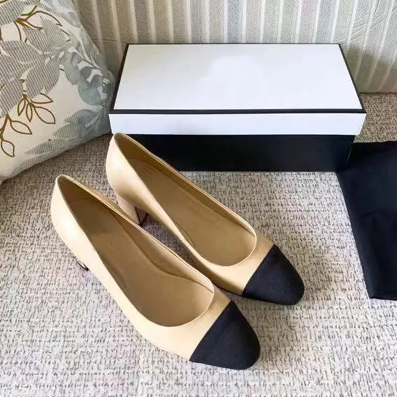 

Designer Women Summer Pumps Shoes 65mm High Heels Slingback Beige Gray Black Two tone Genuine Leather Womens ladies luxury shoes
