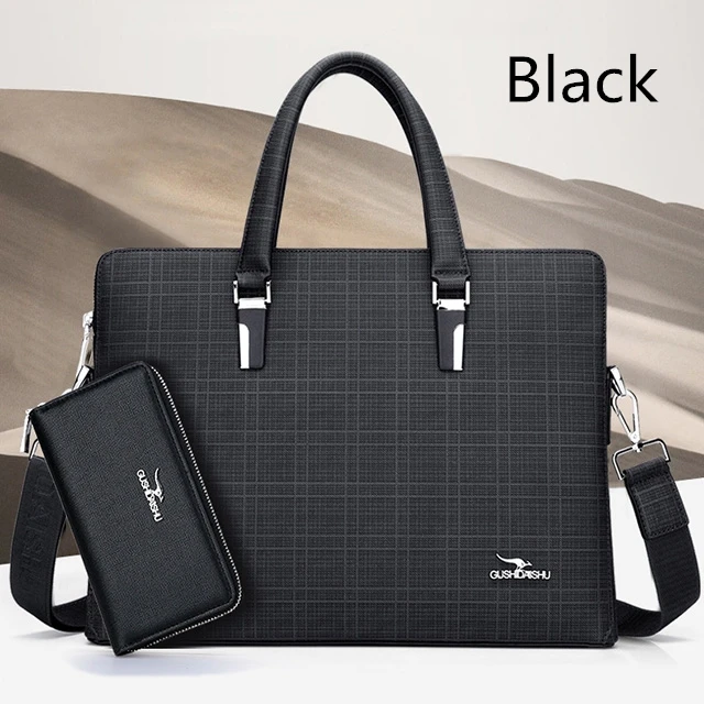 Black Мужской кошелек, деловой портфель, мужская кожаная сумка для ноутбука, брендовая мужская сумка на плечо, водонепроницаемая сумка на плечо, сумка-мессенджер - Цвет: Black