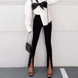 Pantalon évasé pour femmes, couleur unie, coupe ajustée avec fermeture éclair, taille haute, bureau élégant, Streetwear 
