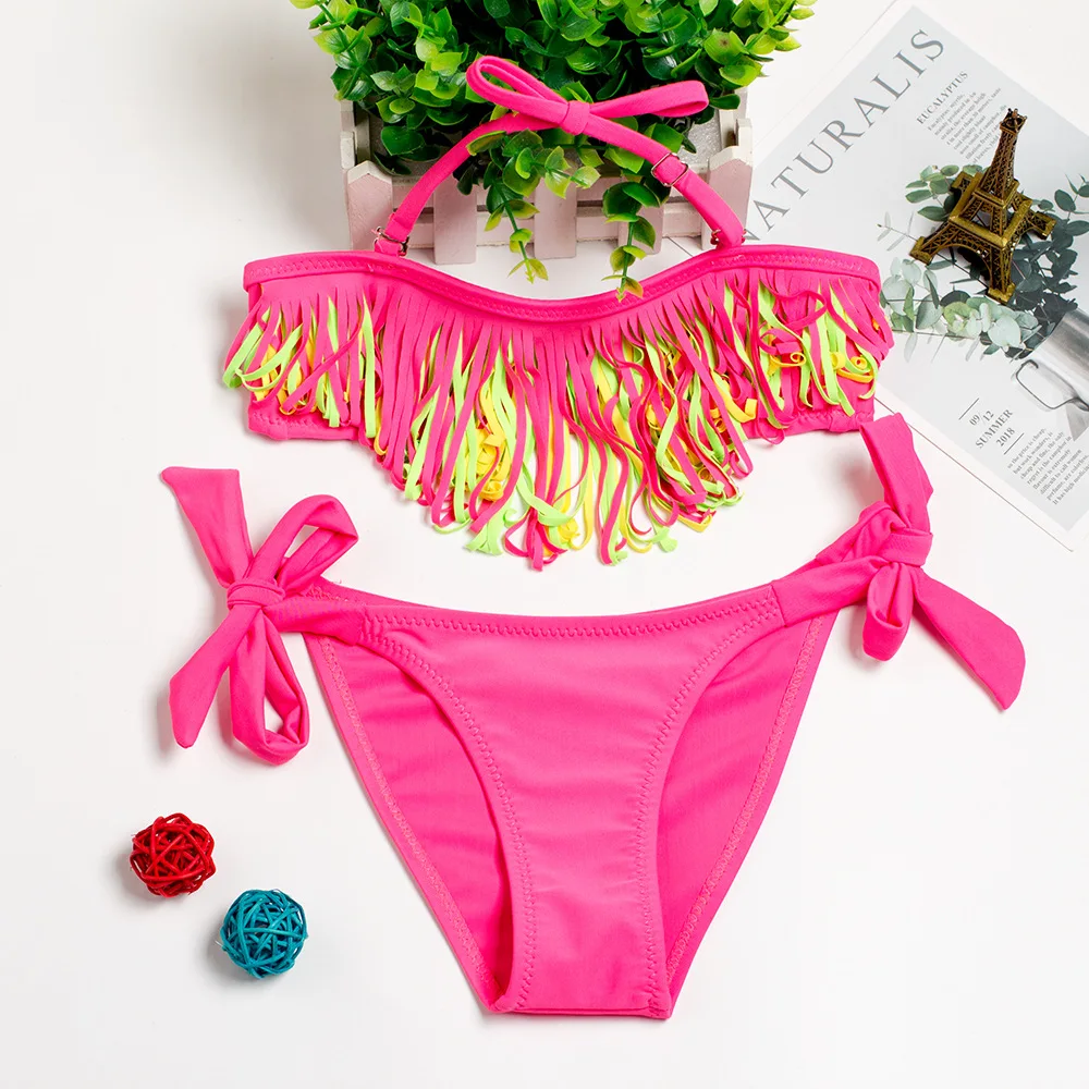 Для детей от 2 до 14 лет Пляжная детская одежда одежда для купания для девочек, прекрасные купальные костюмы бикини дети купальники бикини Infantil-ST126MIX - Цвет: 9016 rose