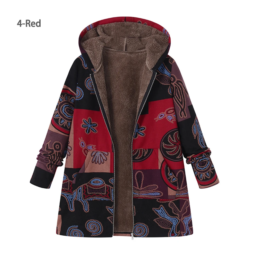 Женская зимняя куртка женская ветровка кожаная куртка плюшевое пальто теплая верхняя одежда цветочный принт с капюшоном карманы ВИНТАЖНЫЕ пальто